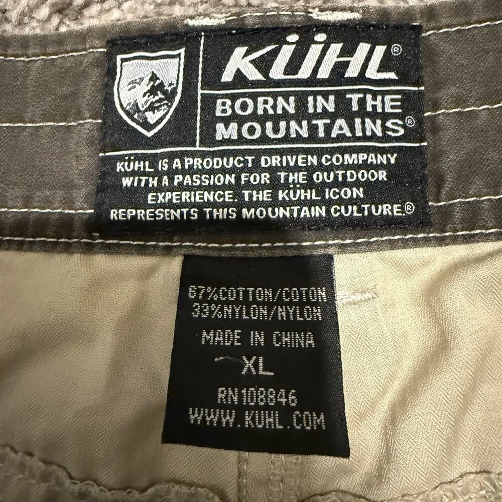 KÜHL Mens XL Khaki Cargo Shorts Ambassador Wornout Hiking Outdoor Utility